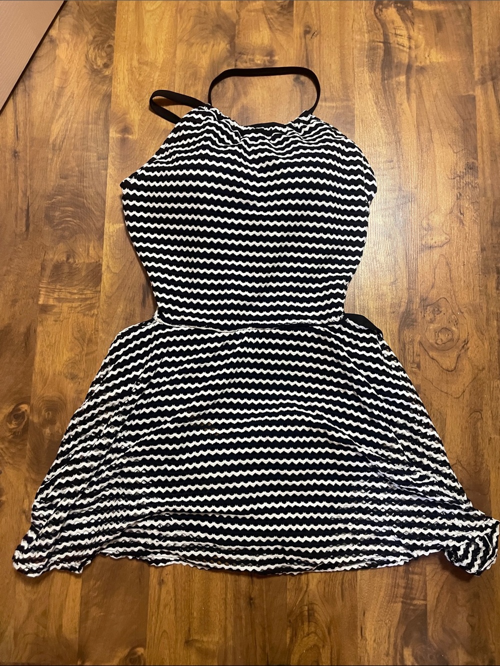 Lands' End Black and White Zigzag Halter swimDress